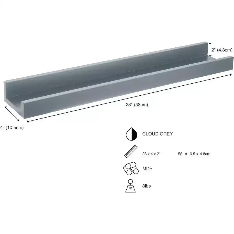 Étagère murale flottante en MDF 23"x4", gris nuage, quincaillerie de montage incluse