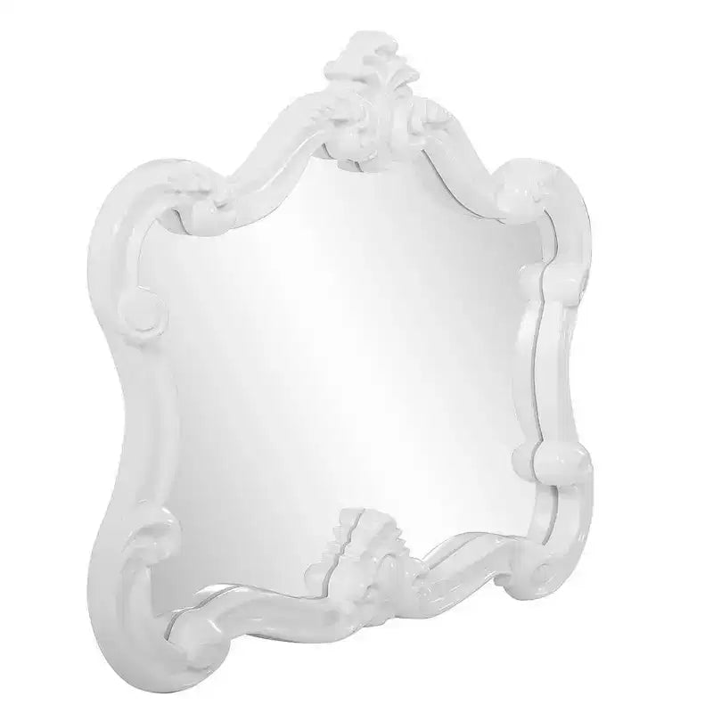 Miroir mural d'appoint 28"x32" brillant blanc avec cadre orné