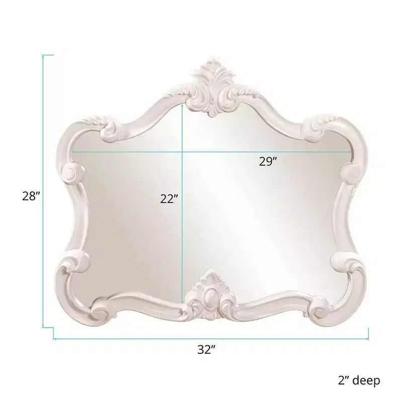 Miroir mural d'appoint 28"x32" brillant blanc avec cadre orné