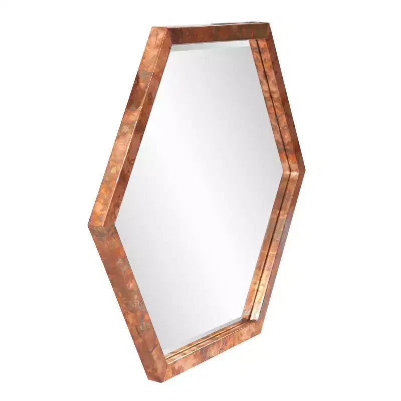 Miroir mural octogonal en bois, finition cuivre