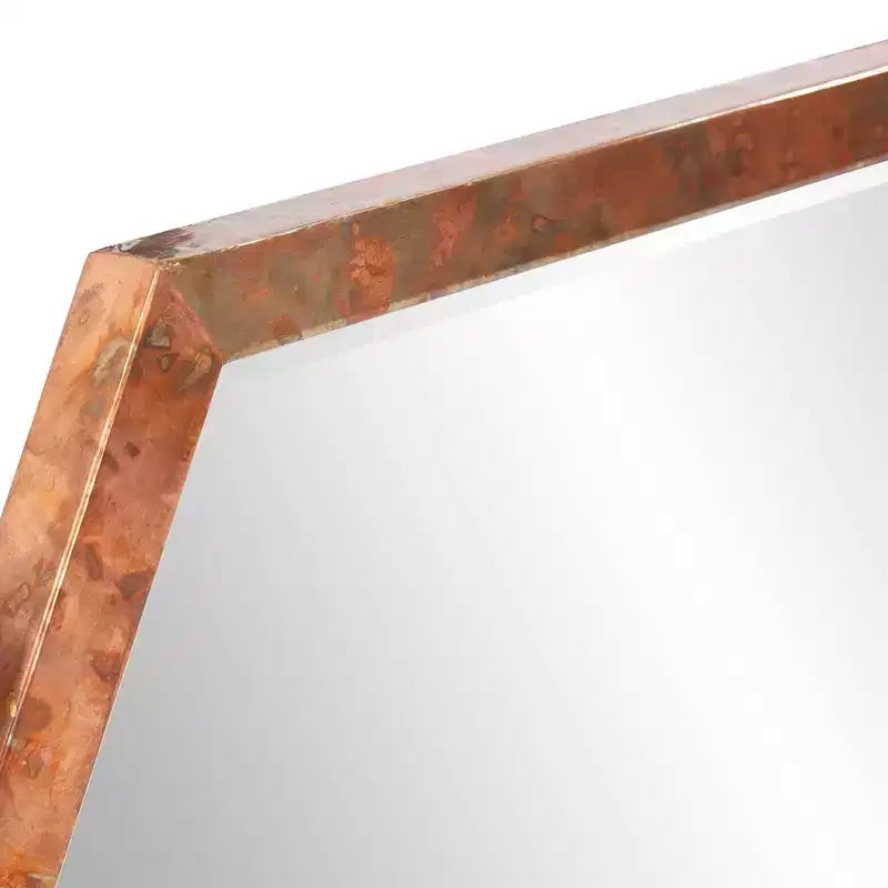 Miroir mural octogonal en bois, finition cuivre