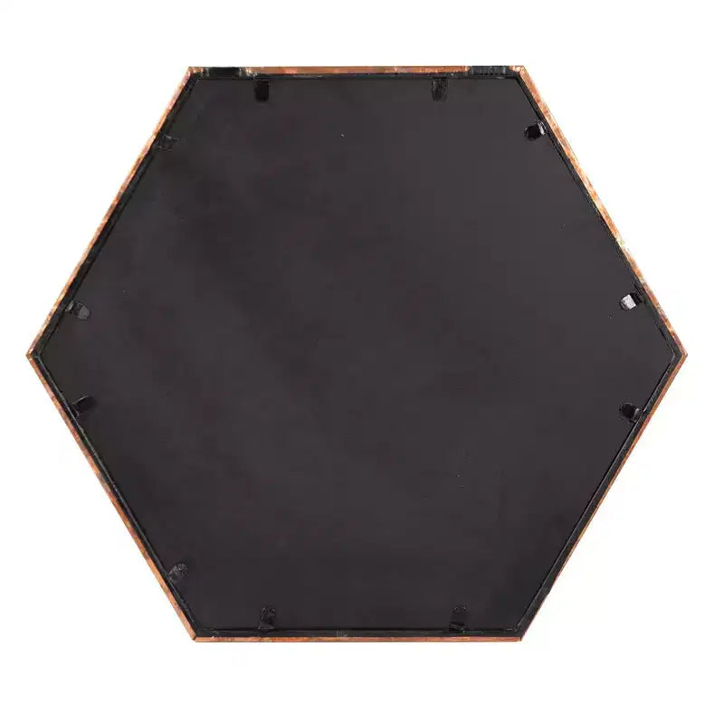 Miroir mural octogonal en bois, finition cuivre
