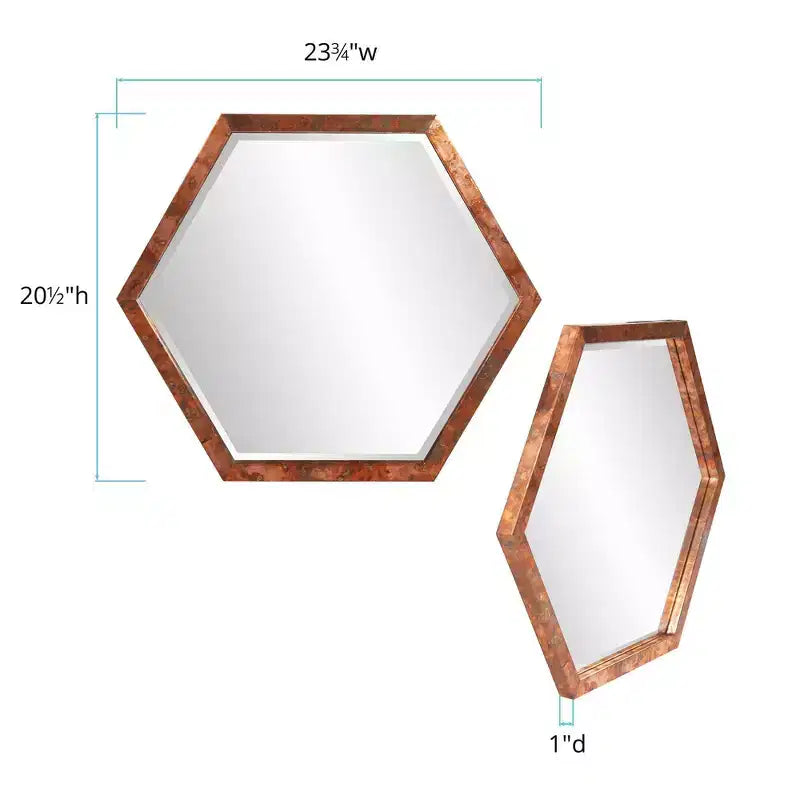 Miroir mural octogonal en bois, finition cuivre