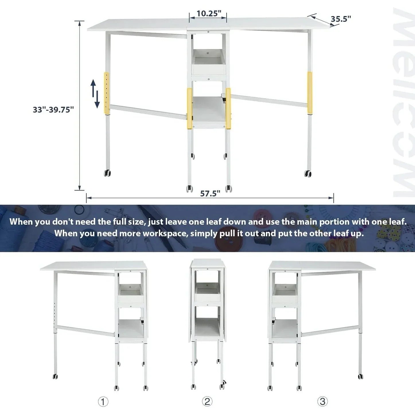 Table artisanale réglable en hauteur avec étagères de rangement, table de coupe pliante mobile pour bureau à domicile, salle de couture, salle d'artisanat