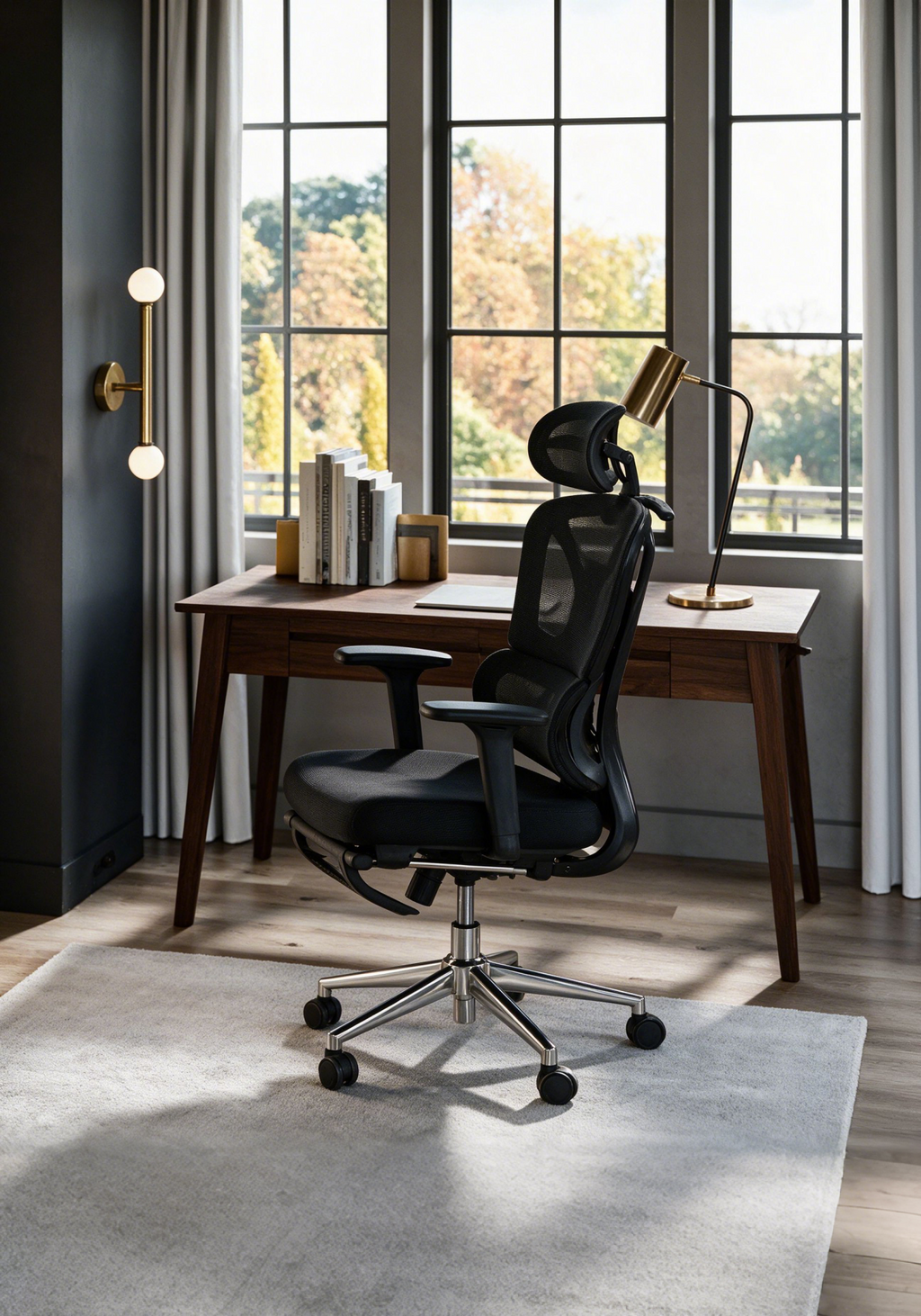 Fauteuil de Bureau Ergonomique en Maille, Chaise de Bureau, Dossier Haut, Soutien Lombaire Réglable, Appui-tête et Repose-pieds Rembourrés, pour Chambre, Bureau, Étudiant