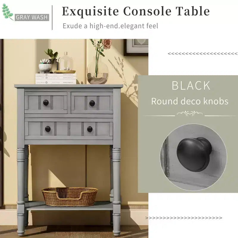 Console rectangulaire en bois de 23,7 pouces avec 3 tiroirs