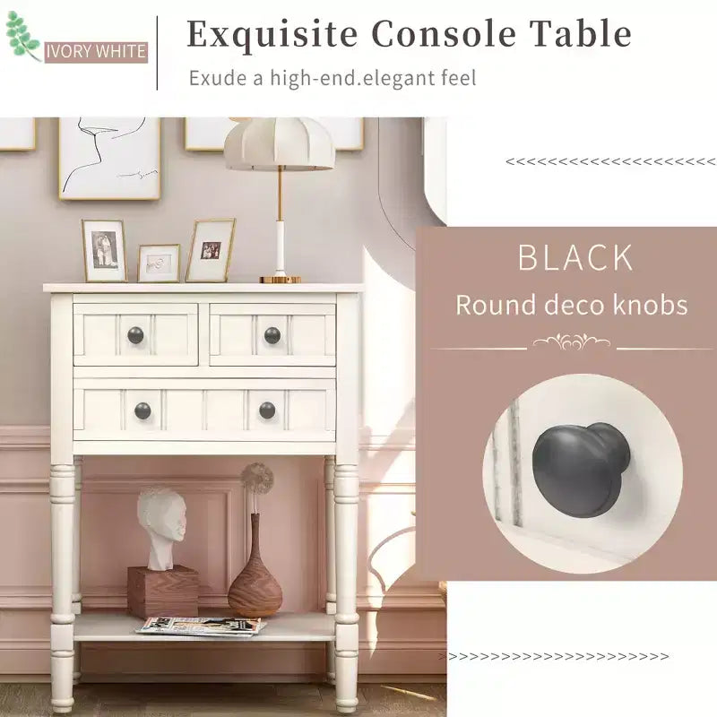 Console rectangulaire en bois de 23,7 pouces avec 3 tiroirs