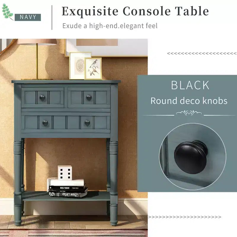 Console rectangulaire en bois de 23,7 pouces avec 3 tiroirs