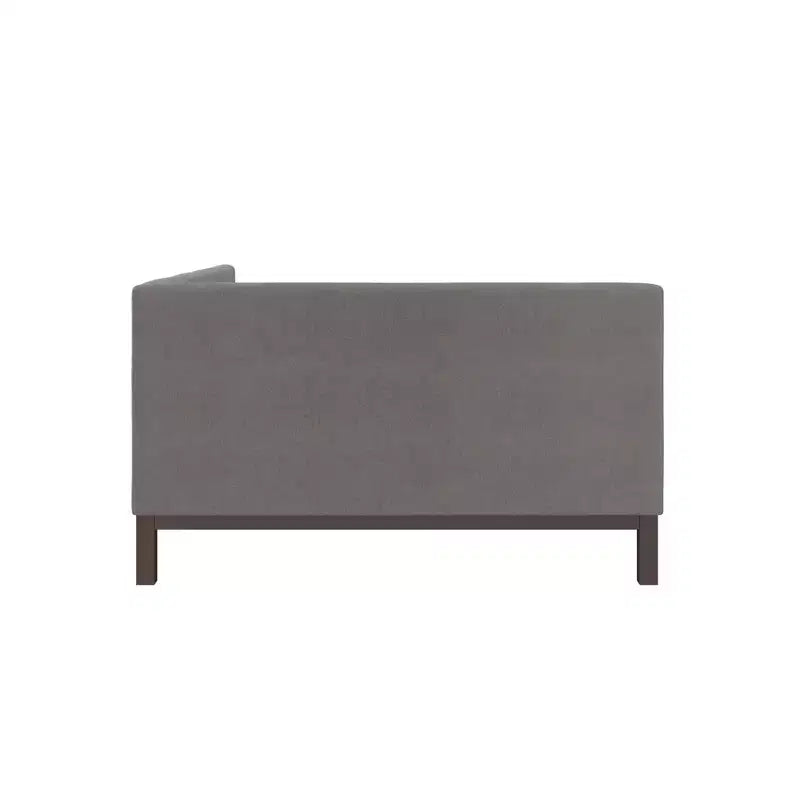 Banquette-lit moderne du milieu du siècle, revêtue de tissu de lin avec des clous décoratifs