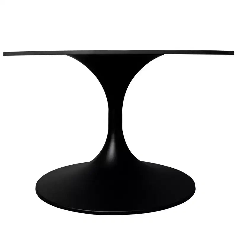 Table basse ronde 24" en pierre frittée, piètement piédestal noir