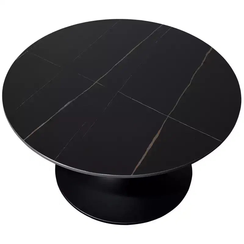 Table basse ronde 24" en pierre frittée, piètement piédestal noir