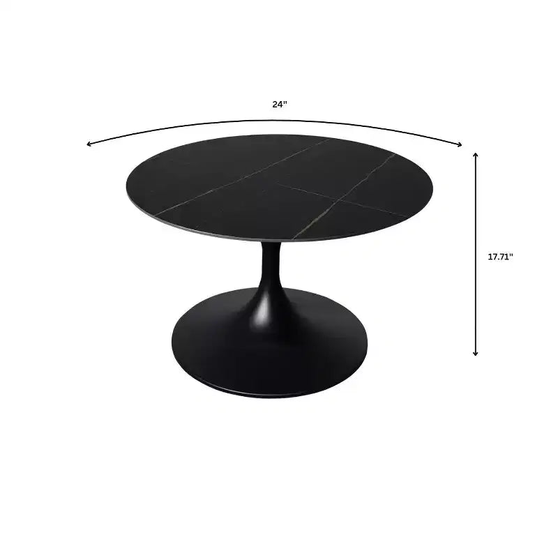 Table basse ronde 24" en pierre frittée, piètement piédestal noir