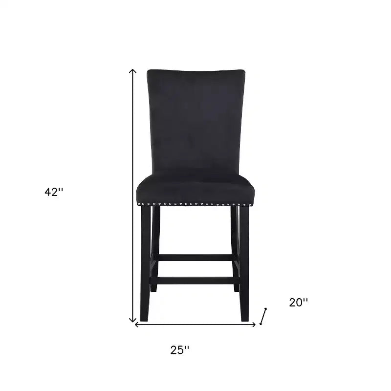 Lot de 2 tabourets de bar en bois noir et velours, hauteur comptoir, 63,5 cm