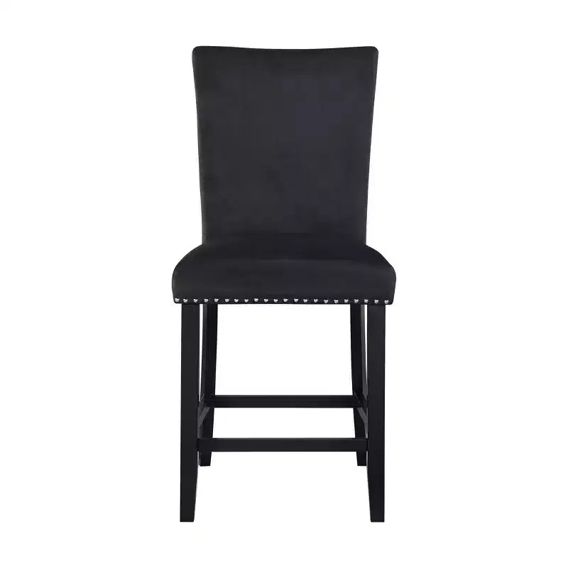 Lot de 2 tabourets de bar en bois noir et velours, hauteur comptoir, 63,5 cm