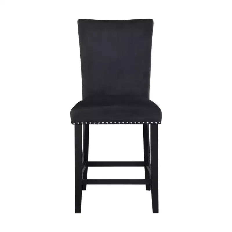 Lot de 2 tabourets de bar en bois noir et velours, hauteur comptoir, 63,5 cm
