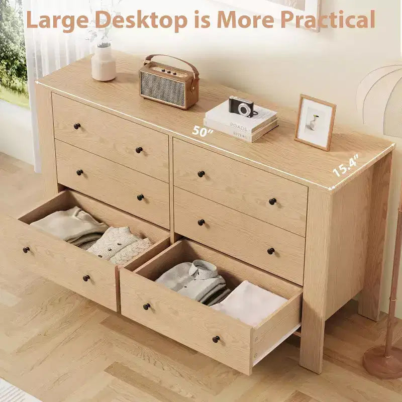 Commode double à 6 tiroirs, Organisateur de rangement moderne en bois pour chambre à coucher et chambre d'enfant