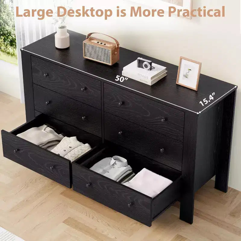 Commode double à 6 tiroirs, Organisateur de rangement moderne en bois pour chambre à coucher et chambre d'enfant