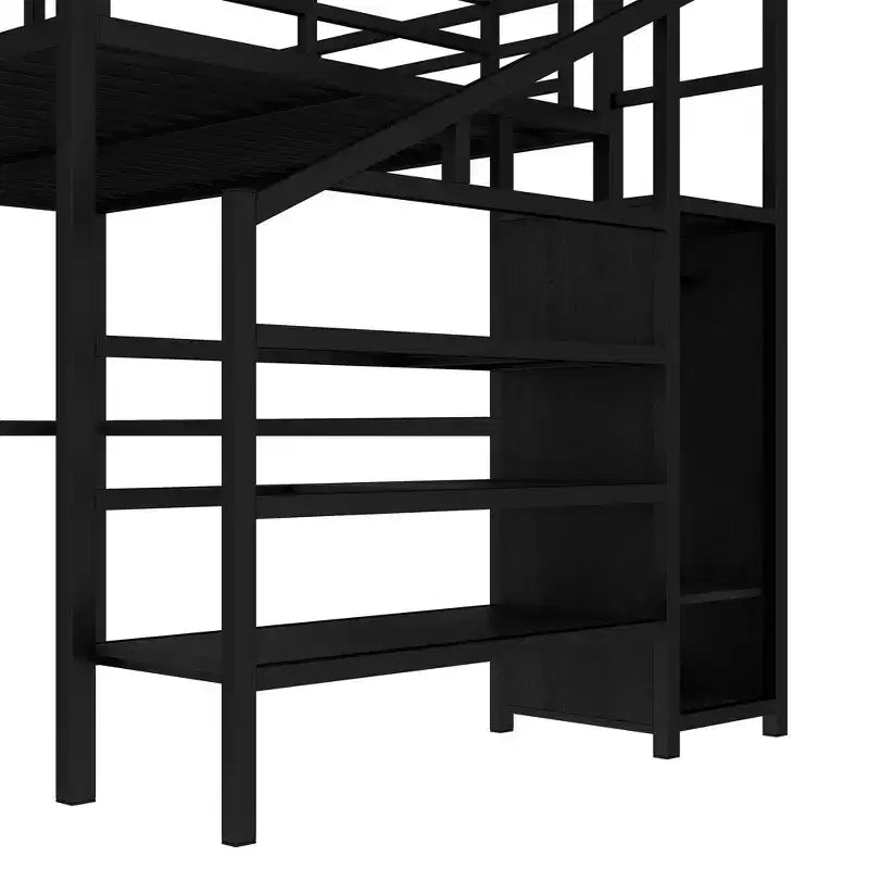 Lit superposé mezzanine en métal surélevé avec bureau en L, USB, armoire et LED, pour adultes, adolescents et enfants