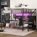 Lit superposé mezzanine en métal surélevé avec bureau en L, USB, armoire et LED, pour adultes, adolescents et enfants