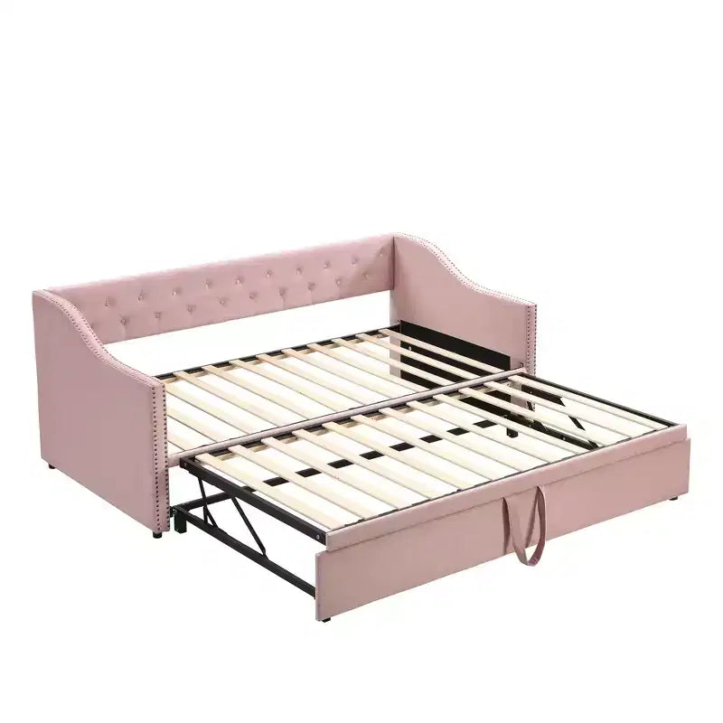 Lit de repos une place avec lit gigogne escamotable, Canapé-lit rembourré avec dossier