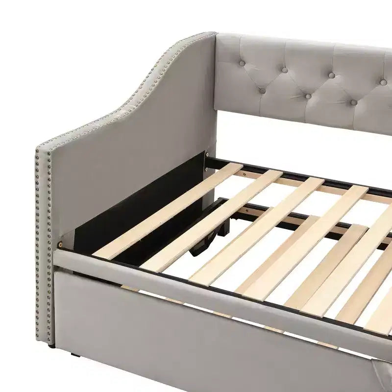 Lit de repos une place avec lit gigogne escamotable, Canapé-lit rembourré avec dossier