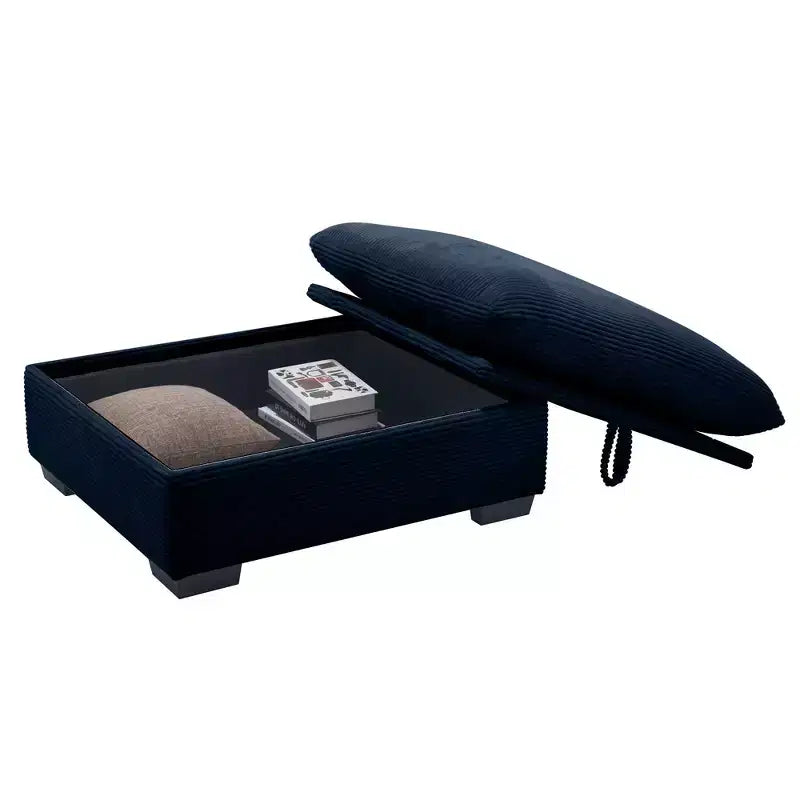 Banc de rangement ottoman carré en velours côtelé avec rangement caché, repose-pieds rembourré