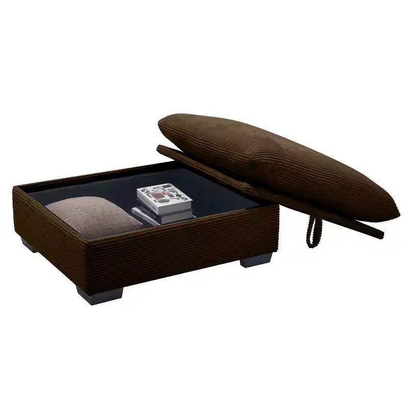 Banc de rangement ottoman carré en velours côtelé avec rangement caché, repose-pieds rembourré