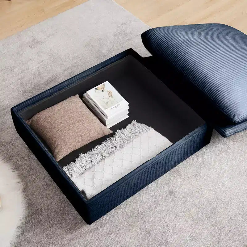 Banc de rangement ottoman carré en velours côtelé avec rangement caché, repose-pieds rembourré