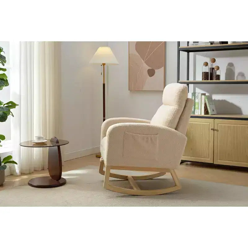 Fauteuil à bascule moderne avec pochette latérale et dossier haut, planeur pour chambre à coucher ou chambre de bébé