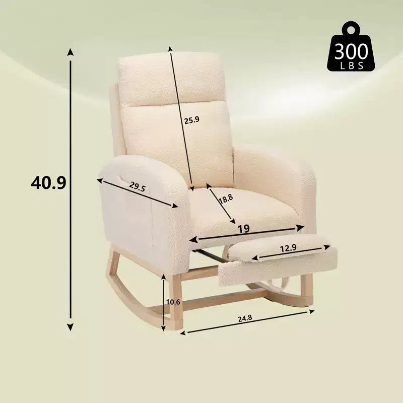 Fauteuil à bascule moderne avec pochette latérale et dossier haut, planeur pour chambre à coucher ou chambre de bébé