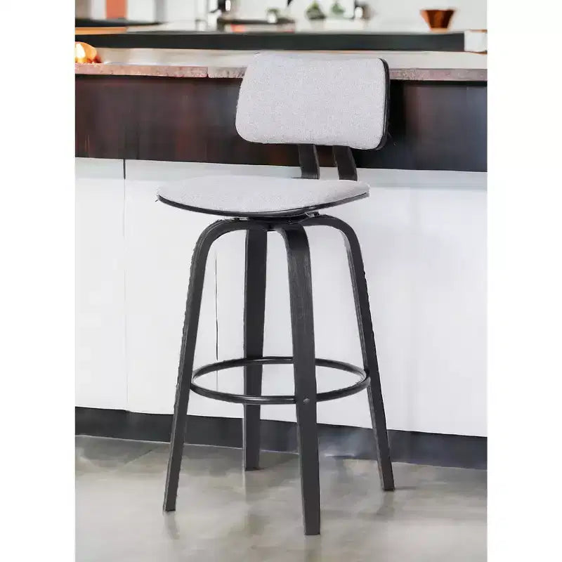 Chaise de bar pivotante de 30 po à dossier bas en tissu gris clair et noir