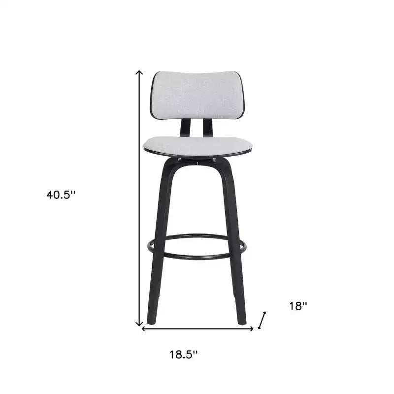 Chaise de bar pivotante de 30 po à dossier bas en tissu gris clair et noir