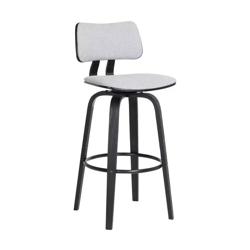 Chaise de bar pivotante de 30 po à dossier bas en tissu gris clair et noir