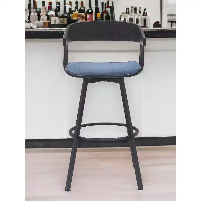 Chaise de bar pivotante en tissu bleu et noir de 31 po avec accoudoirs