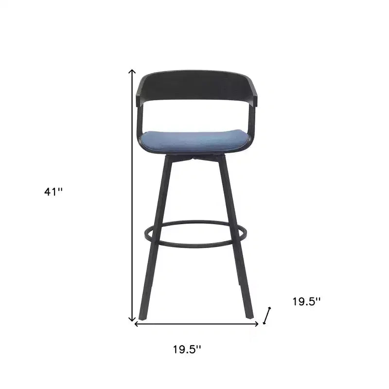 Chaise de bar pivotante en tissu bleu et noir de 31 po avec accoudoirs