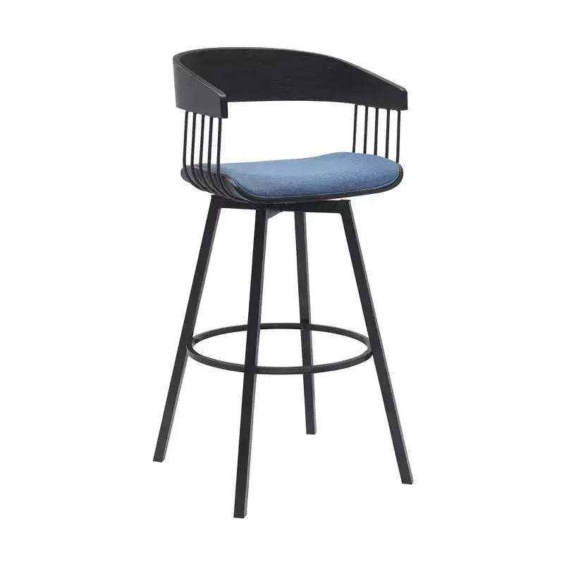 Chaise de bar pivotante en tissu bleu et noir de 31 po avec accoudoirs