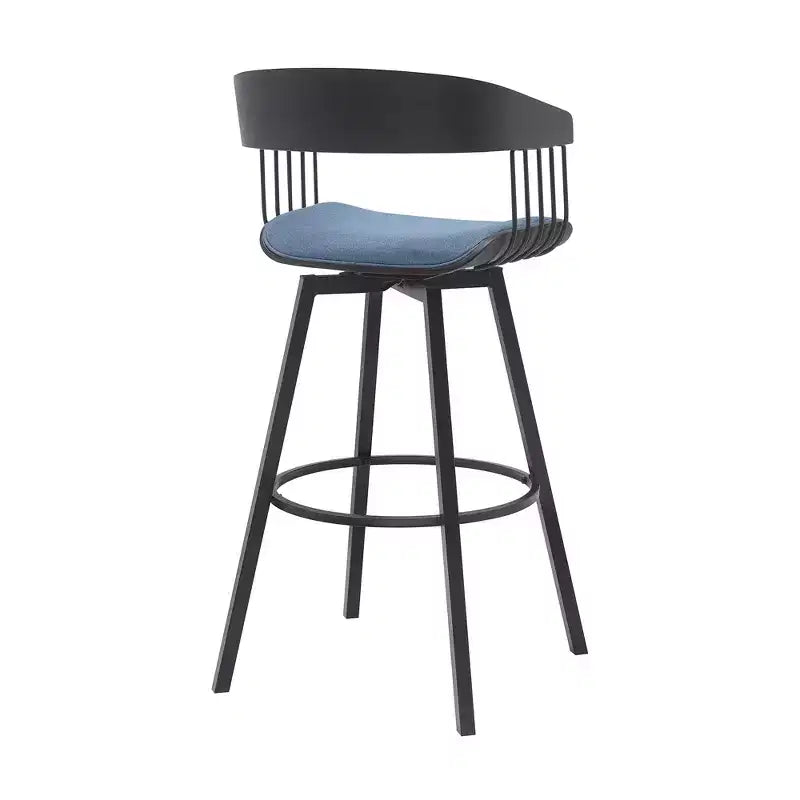 Chaise de bar pivotante en tissu bleu et noir de 31 po avec accoudoirs