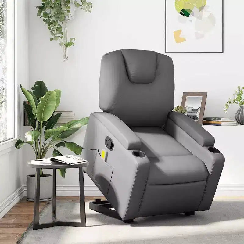 Fauteuil inclinable de massage Power Lift, en similicuir avec porte-gobelets, gris