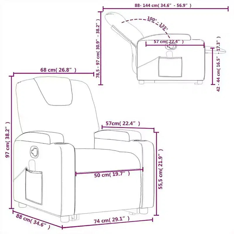 Fauteuil inclinable de massage Power Lift, en similicuir avec porte-gobelets, gris