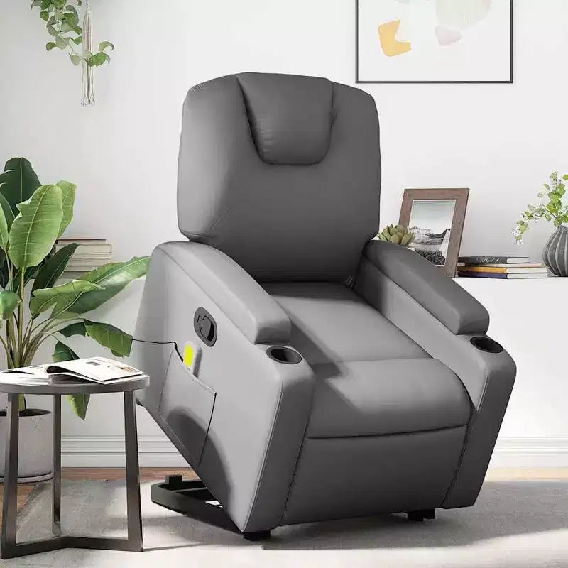 Fauteuil inclinable de massage Power Lift, en similicuir avec porte-gobelets, gris
