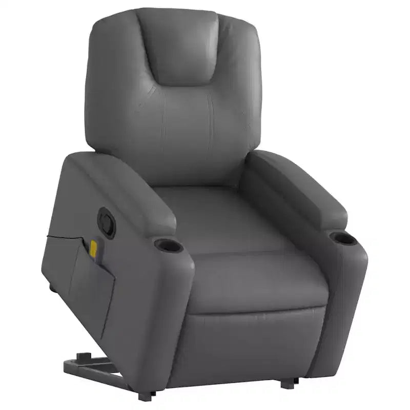 Fauteuil inclinable de massage Power Lift, en similicuir avec porte-gobelets, gris