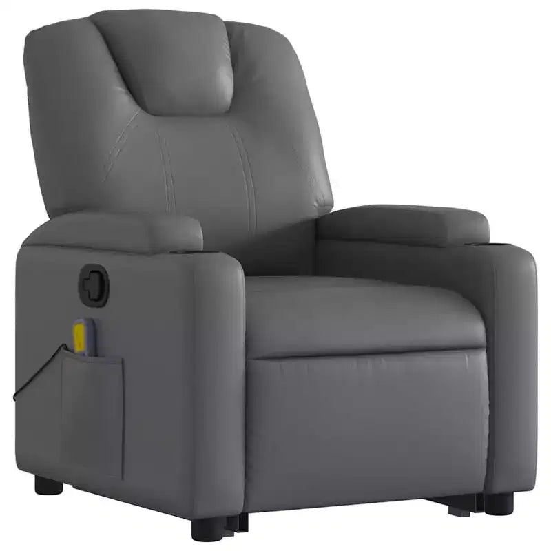 Fauteuil inclinable de massage Power Lift, en similicuir avec porte-gobelets, gris