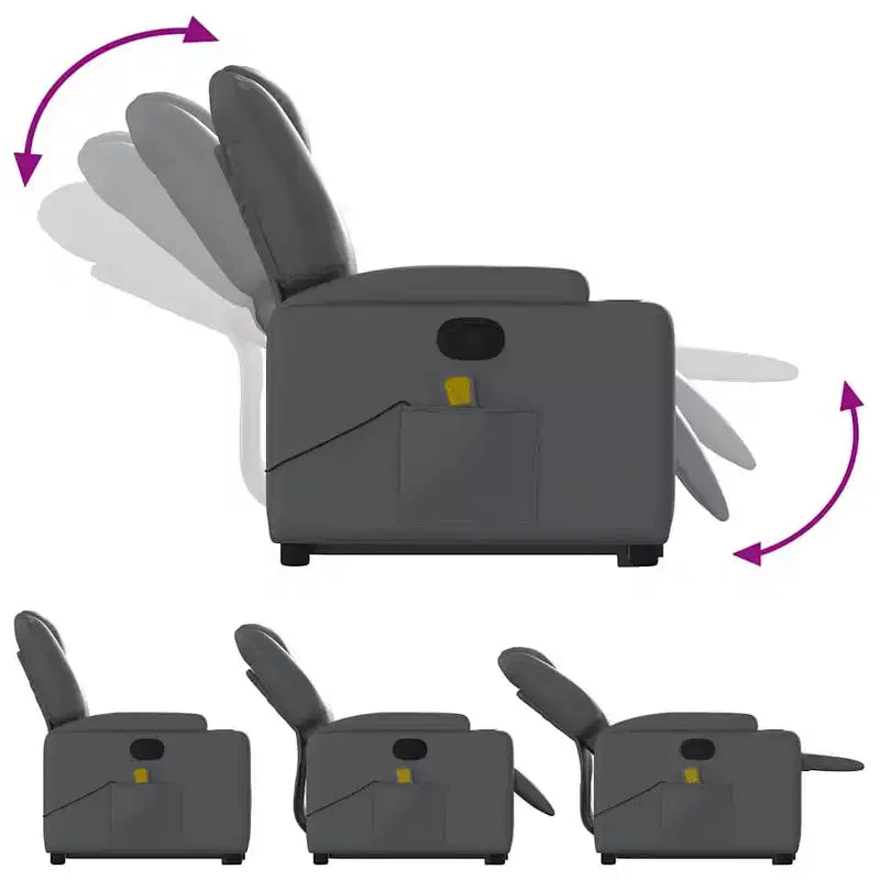 Fauteuil inclinable de massage Power Lift, en similicuir avec porte-gobelets, gris