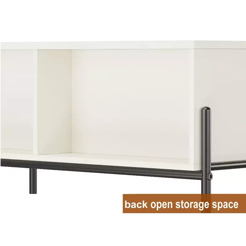 Table basse avec 2 tiroirs sans poignée et étagère ouverte, Blanc