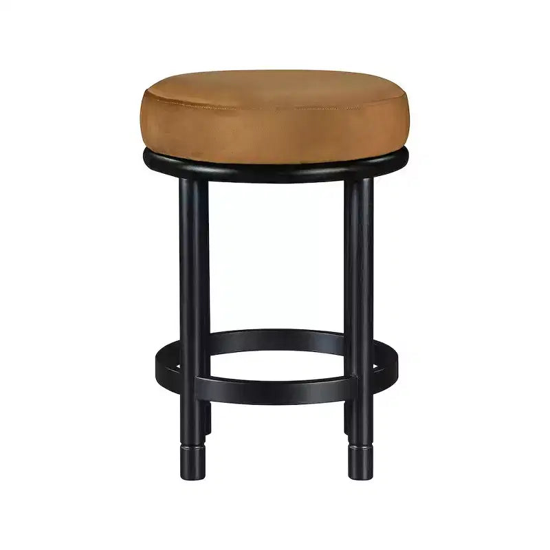 Tabouret de comptoir en velours Selle, pieds en bois de frêne noir