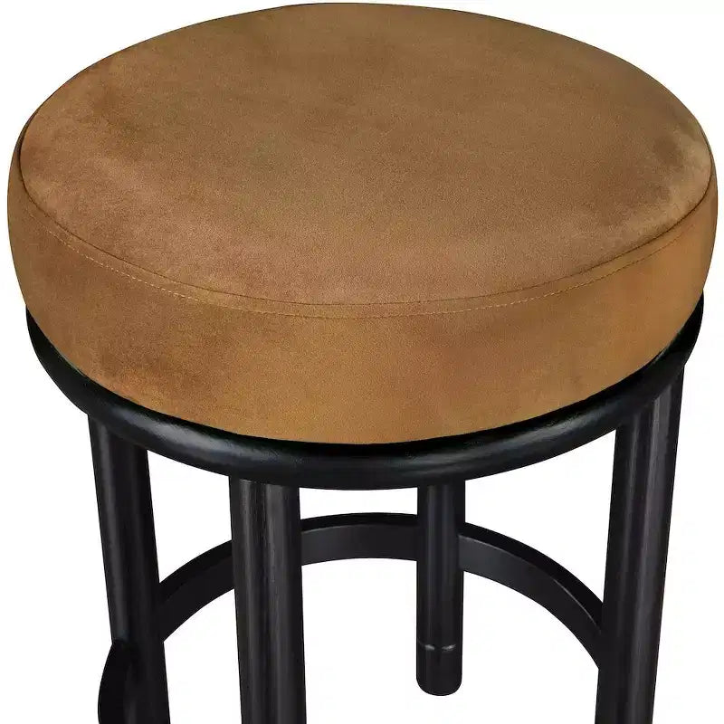 Tabouret de comptoir en velours Selle, pieds en bois de frêne noir