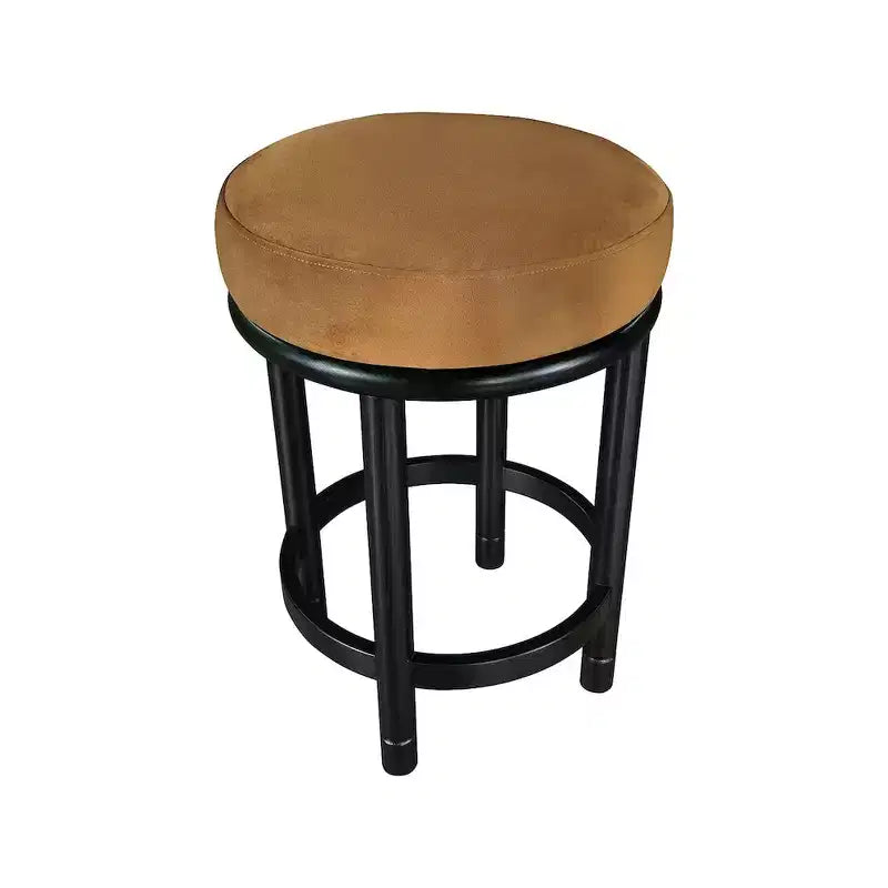 Tabouret de comptoir en velours Selle, pieds en bois de frêne noir