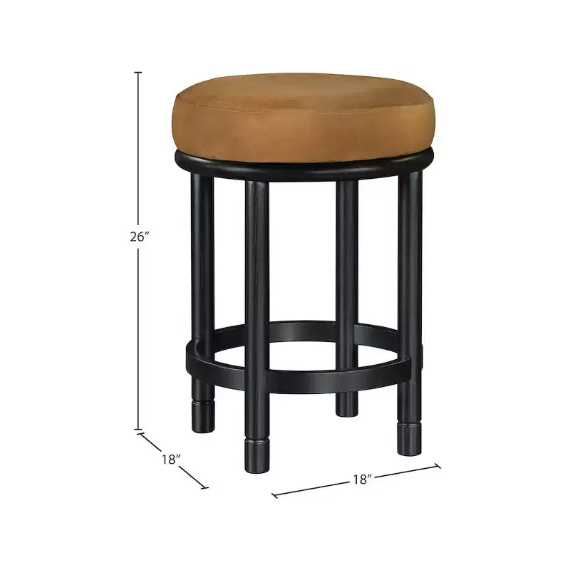 Tabouret de comptoir en velours Selle, pieds en bois de frêne noir