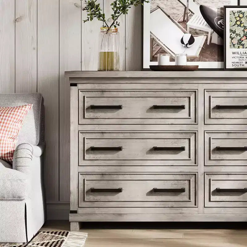 Commode de ferme à 6 tiroirs, commode rustique en bois de 55" avec poignées faciles à tirer