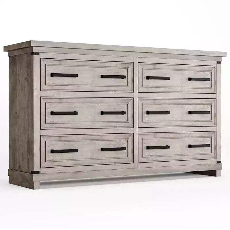 Commode de ferme à 6 tiroirs, commode rustique en bois de 55" avec poignées faciles à tirer